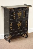 Japanese black lacquered chest fitted with three drawers,