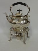 Edwardian silver-plated tea kettle on stand H30cm