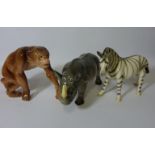 Three Melba animal sculptures - zebra,