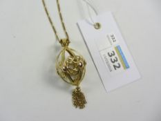 Italian gold egg shaped open work pendant and chain by Gobi Prezziozi Arrezo stamped 750 approx 12.