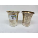 Two silver kiddush cups by Alexander Smith Birmingham 1960 and AMW London 1981 approx 4.