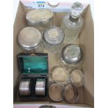 Hallmarked silver top dressing table jars and napkin rings