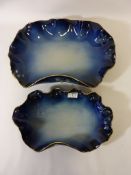 Two Eskdale Studio gilt edged clam shaped graduated serving bowls L45cm and 38cm