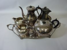 Silver-plated tea set on tray,