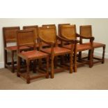 Yorkshire Oak - Set eight (6+2) 'Mouseman' oak dining chairs, adzed panelled backs,