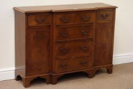 Small mahogany breakfront sideboard fitted with six drawers and cupboard either side, W107cm, H75cm,