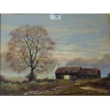 Farmstead at Sunset, autumnal oil on canvas signed by Arthur Lockie (1948-),