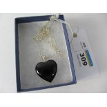 Whitby jet heart shaped pendant on chain stamped 925