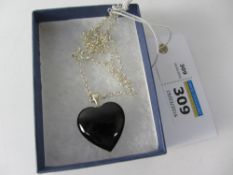 Whitby jet heart shaped pendant on chain stamped 925
