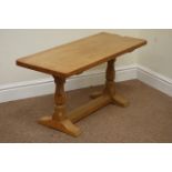 Yorkshire Oak - 'Mouseman' adzed oak rectangular coffee table, stretcher base,