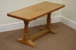 Yorkshire Oak - 'Mouseman' adzed oak rectangular coffee table, stretcher base,