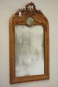 Early 20th century French wood and gesso framed mirror with circular pictorial panel,