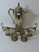 Victorian silver-plated flagon, pair hexagonal pedestal sauce boats,