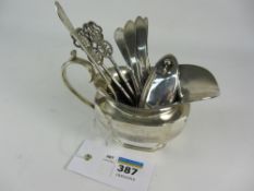 Silver milk jug hallmarked, Chinese sterling silver spoons etc approx 7.
