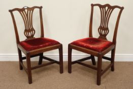 Pair 19th century mahogany fret work splat back chairs fitted with wide drop in seat