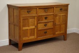 Yorkshire Oak - 'Acornman' adzed oak sideboard, fitted with six drawers and two cupboards,