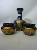 Pair 19th century Austrian flower vases and a Wilton Ware pagoda pattern vase H27cm