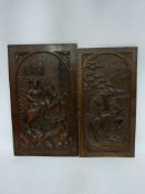 Pair 20th century carved oak panels H53cm