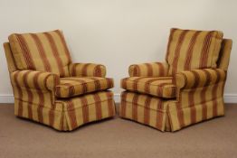 Pair Multi-York armchairs upholstered in striped fabric,