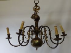 Burnished brass six branch centre light fitting D70cm