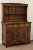 20th century oak dresser fitted with two drawers and two cupboards and two heights plate rack,