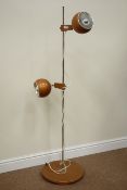 1960's standard lamp, two adjustable light heads on chromed metal pole,