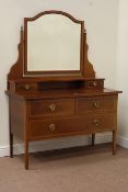 Edwardian inlaid dressing chest fitted with arched top swing bevel edged mirror,