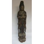 Large 18th/19th century Chinese carved wood and gesso polychrome decorated Temple Deity H99cm