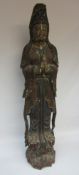 Large 18th/19th century Chinese carved wood and gesso polychrome decorated Temple Deity H99cm