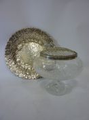 Reed and Barton (American) silver-plated strawberry dish D35cm and a Stuart cut crystal rose bowl