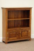 Oak bookcase fitted with single shelf and two cupboards below enclosed by paneled doors, W84cm,