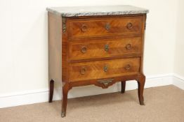 20th century Louis XVI style Kingwood chest fitted with three drawers and marble top, W80cm, H86cm,