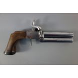 Mid 19th century continental 50 bore double barrel percussion overcoat pistol, 8.