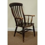 Victorian elm farmhouse chair on turned double 'H' stretcher base Condition Report