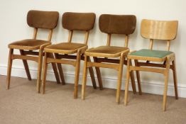 Vintage retro set four beech framed school chairs,