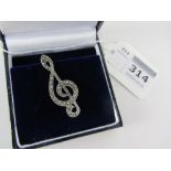 Marcasite set treble clef brooch stamped 925