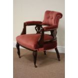 Edwardian walnut tub shaped armchair three carved splat backs, upholstered seat,