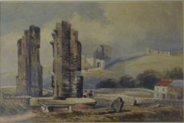 Scarborough Castle from St Mary's Church, 19th century watercolour unsigned,