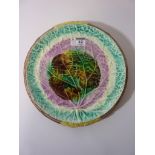 Late 19th century Majolica bread plate 'Waste Not Want Not' D27cm Condition Report