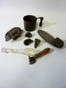 Kitchenalia - antique nutmeg grater, chocolate mould in the form of a pig, Tala flour sifter mug,