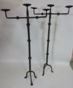 Two metal three branch candle stands H75.5cm Condition Report <a href='//www.