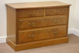 Edwardian walnut and oak chest fitted with two short and two long drawers, W115cm, H76cm,