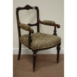 Late 19th century inlaid oak armchair with upholstered seat and arms Condition Report