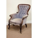 Victorian carved walnut armchair serpentine seat,