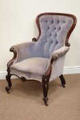 Victorian carved walnut armchair serpentine seat,