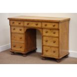 Victorian satinwood kneehole desk fitted with nine drawers, W119cm, H80cm,