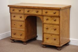 Victorian satinwood kneehole desk fitted with nine drawers, W119cm, H80cm,