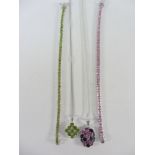 Green and pink stone set bracelets and pendant necklaces stamped 925