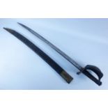Mid 19th century French naval cutlass, 68cm slightly curved fullered blade, stamps at forte,