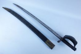 Mid 19th century French naval cutlass, 68cm slightly curved fullered blade, stamps at forte,